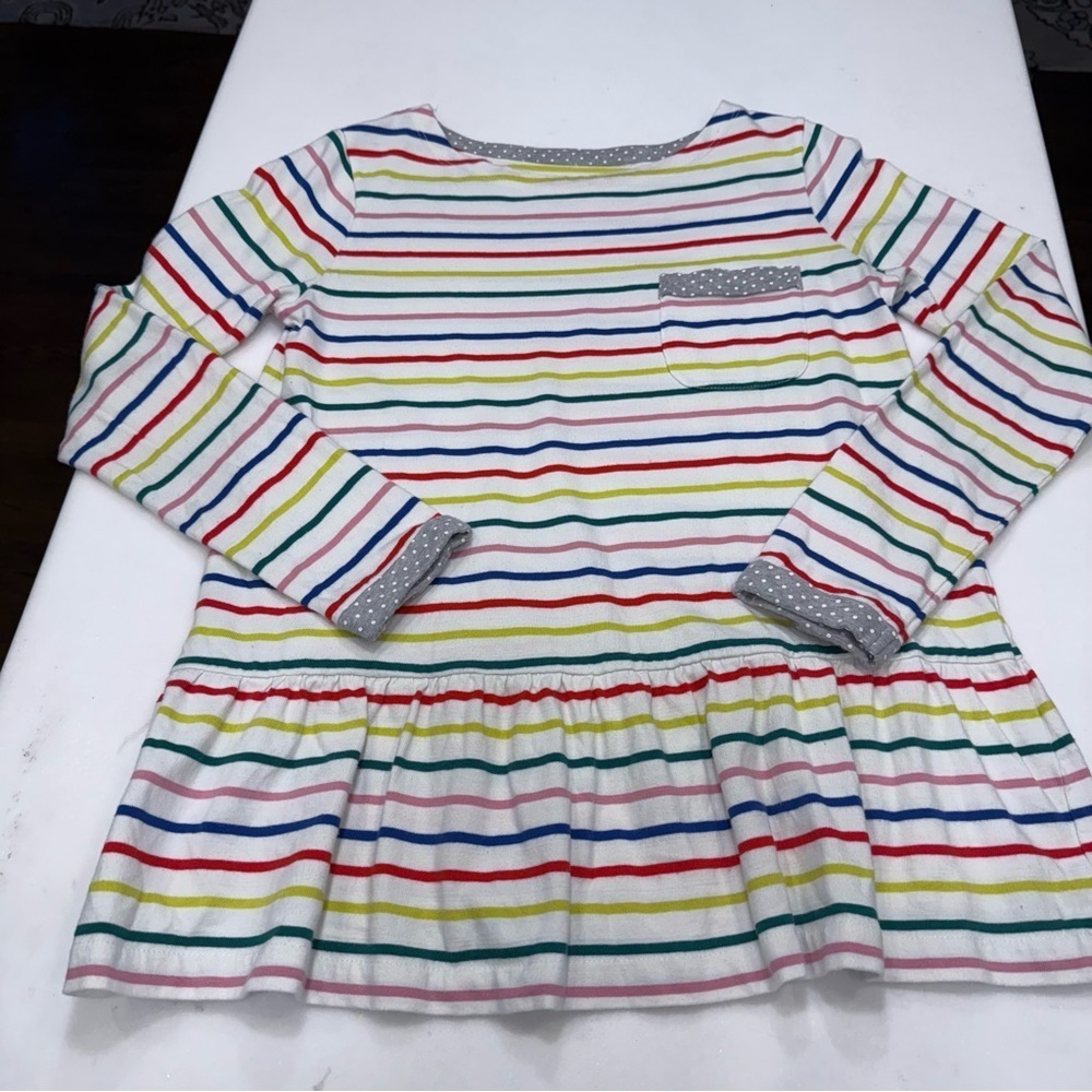 Mini Boden Girls Jersey Stripe Long Sleeve Top Tunic Ruffle Hem Sz 11-12 Yrs